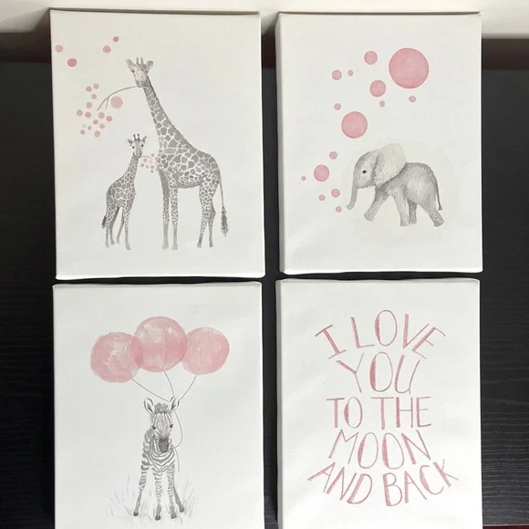 Grey and Pink Wrapped Baby Animal Canvases Decor Set - Picture 1 of 9